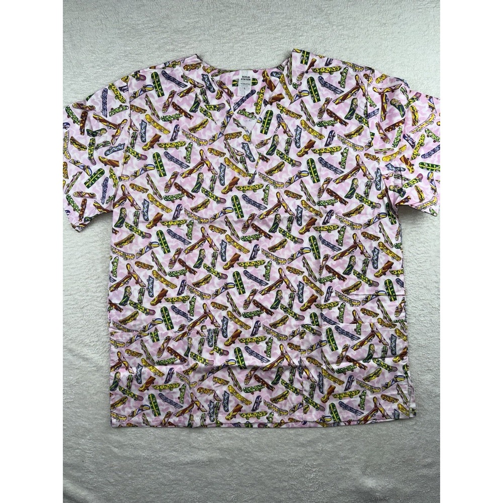 Scrub Station VS Collection Women's V Neck Pink Scrub Top Size Large Skateboards